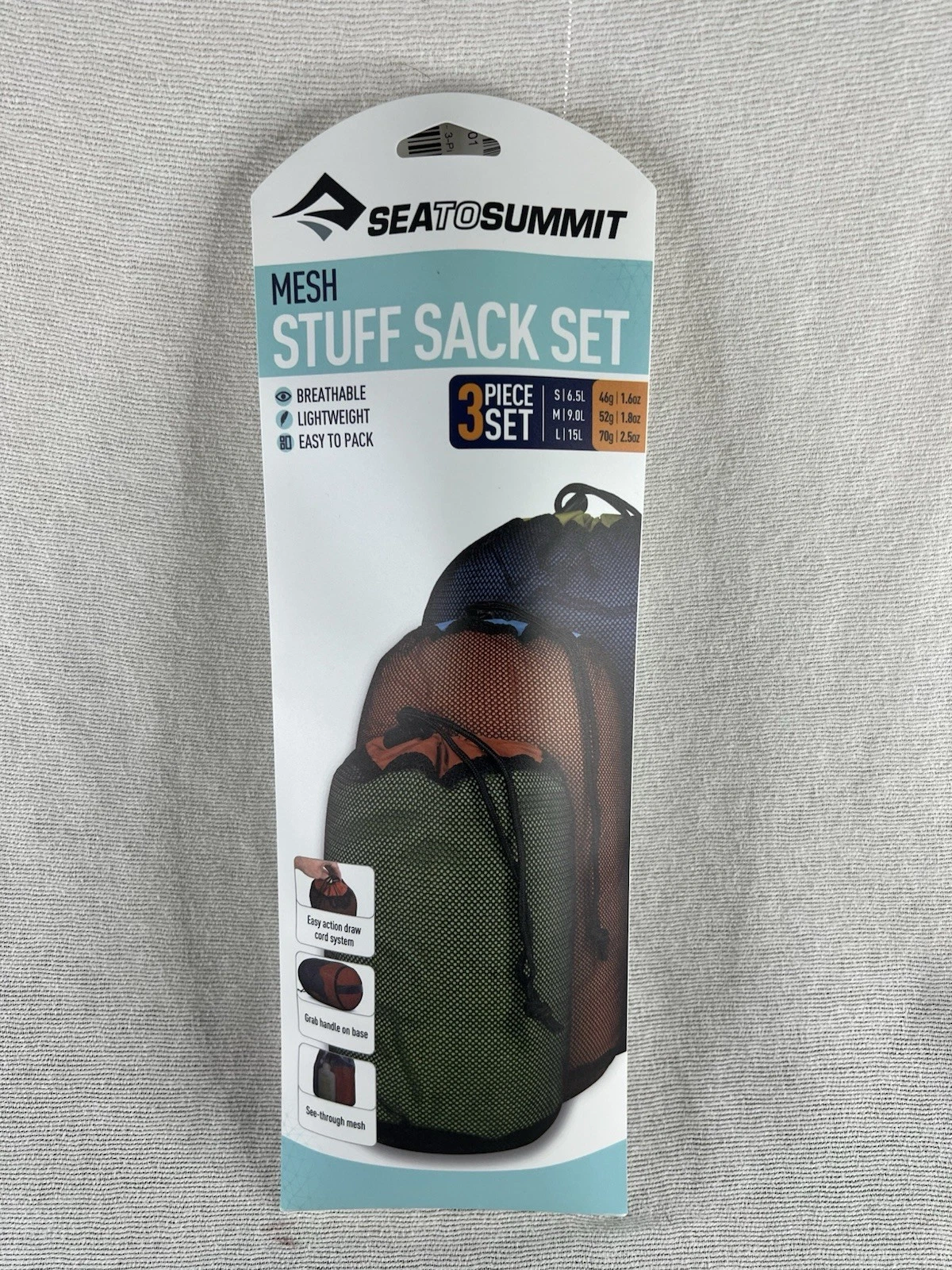 Sea to summit 3 mesh stuff sacks new in the package 6.5L 9L 15L