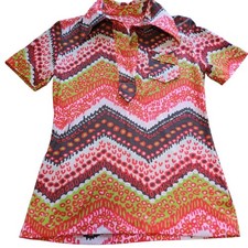 Vintage 1970's Funky Disco Dagger Collar Colorful Short Sleeve Poly Shirt Medium