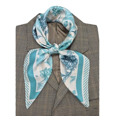  Elegant Bandana Square Scarf Silky Blue Flowers Garden Versatile Shawl Wrap New