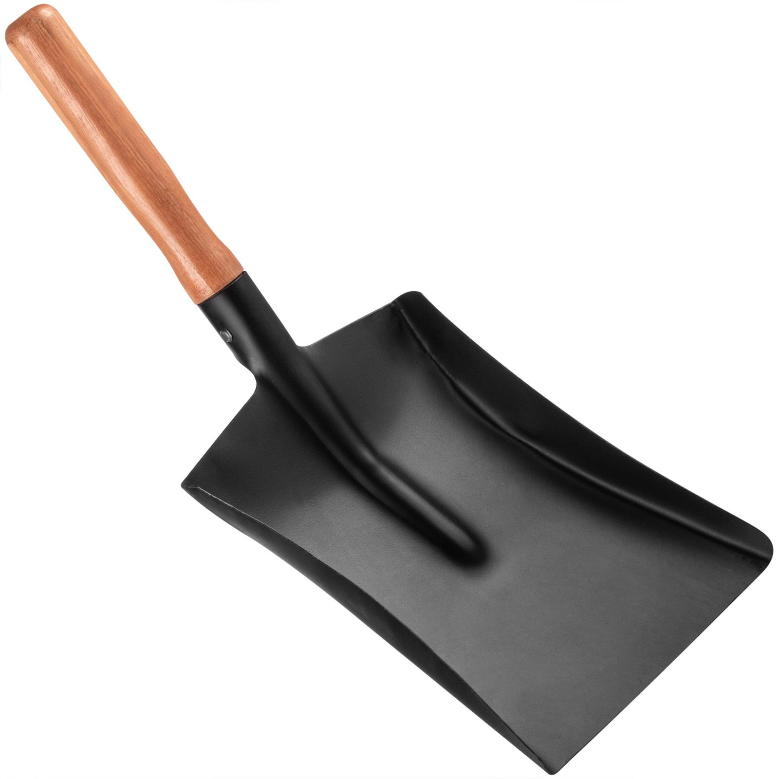 Black Metal Coal Hand Shovel 8"" - Dustpan, BBQ & Fireside Ash Pan Wooden Handle