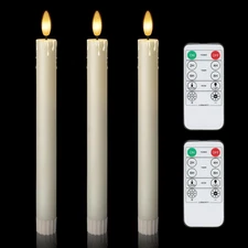 Flameless Taper Candles with Remote Timer, Battery Operated Led Warm 3D Wick ...