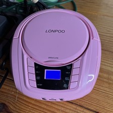 LONPOO CD Player Portable Boombox w/ FM Radio/USB/Bluetooth/AUX Input LP-D03