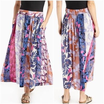 Xirena Medium Teagan Patchwork Floral Button-Front A-Line Midi Maxi Skirt