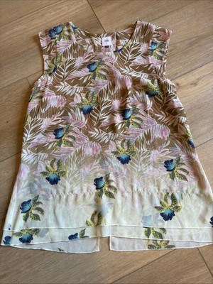 Cabi Womens Top Sz L Floral Art Layered Back Slit Scoop Neck  Sleeveless Tropica