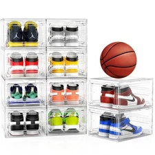 10 Pack XX Large Thicken Sturdy Hard Plastic Clear Stackable Shoe Storage Box...