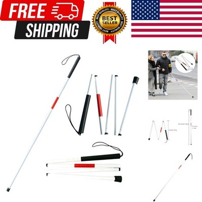 Folding Aluminum Walking Cane For Blind   4-Section Reflective Red Lightweight