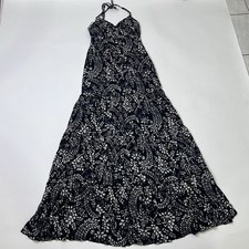 Express Black And White Geo Floral Print Maxi Dress Ruffle Hem Size XXS