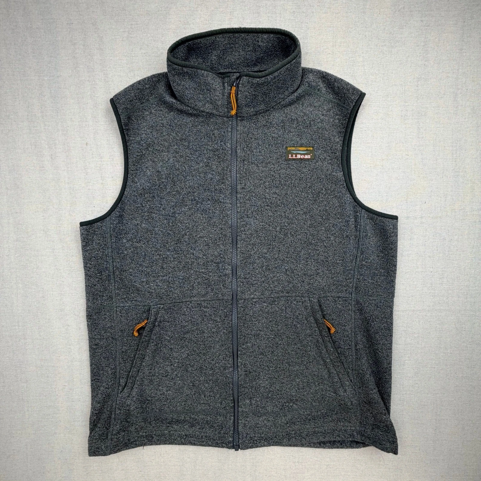 LL Bean Fleece Vest Mens Large Tall Gray Full Zip Outdoor Hiking L Tall