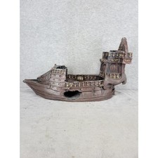 Vintage Pirate Ship Aquarium Ornament Fish Tank Decor Shipwreck Resin 16"