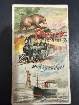 Victorian Trade Card Antique Pacific Express Train Railroad Money Orders Scarce!