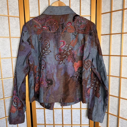 Alexis & Avery Women's Jean Jacket Blue Purple Mix Abstract Embroidered Size M L - Picture 9 of 12