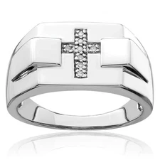 925 Sterling Silver Diamond Cross Custom Engraved Signet Ring