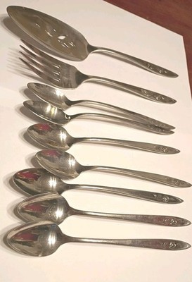 Vtg Oneida Community Stainless Rose Ice Tea Spoons,Pie  Server,Meat Fork