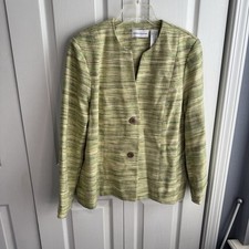 Alfred Dunner Green Tweed Two Button Blazer Women's Size 14 Preppy Business VTG