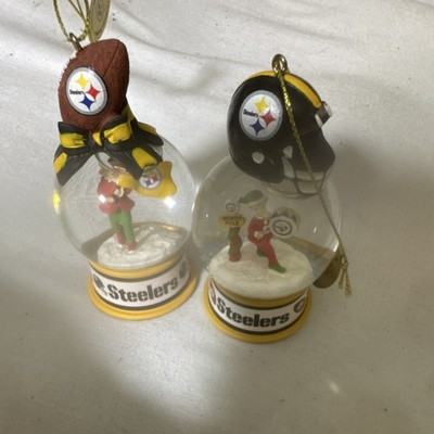 Two Pittsburgh Steelers Snow Globe Ornaments Danbury Mint NFL Football
