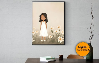 #ad Digital Image Wall art Cute Girl in Flowers Garden for living and bed room A 8 $0.99