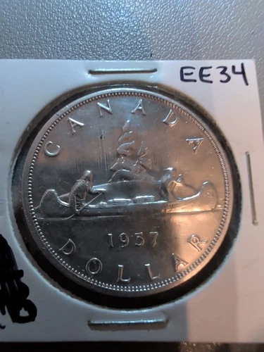1957 Canada Silver Dollar Elizabeth II Silver Coin Semi Key Date-EE34