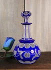 Antique Bohemian Moser Crystal Decanter Cut to Clear Blue -Ships DDP to USA