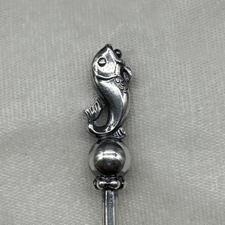 Georg Jensen Fish Sterling Silver Figural Champagne Whisk Stirrer Denmark 6 3/4”