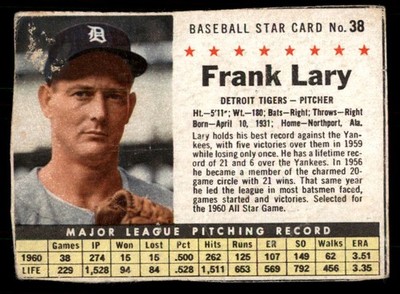 1961 Post Cereal - Frank Lary #38 PR (Filler)