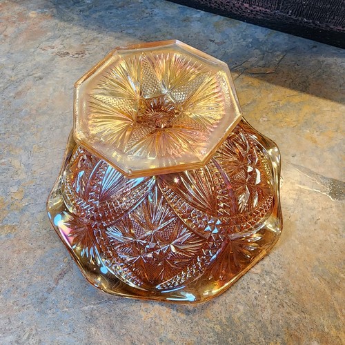 Vintage Depression Ära 7 1/2" Imperial Ringelblume Karneval Glasschale irisierend - Bild 7 von 10
