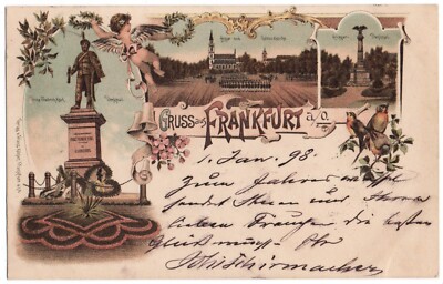 Old litho postcard Frankfurt (Oder), greeting from Frankfurt, 3 views, expired 1898