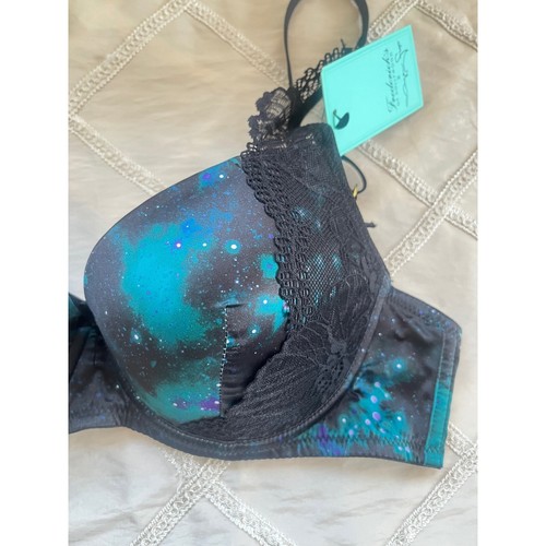 NEU Fredericks Of Hollywood Push-up-BH schwarz himmlisches kosmisches Design & Spitze 34D - Bild 8 von 10