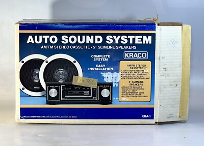 Vtg Kraco KRA-1 Auto Sound System AM/FM Stereo Cassette 5  Slimline Speakers NOS