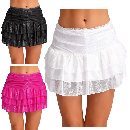 Damen Spitze Minirock süß Sommer Rüschen niedrige Taille Plissee fließend Rock Party - Bild 2 von 27