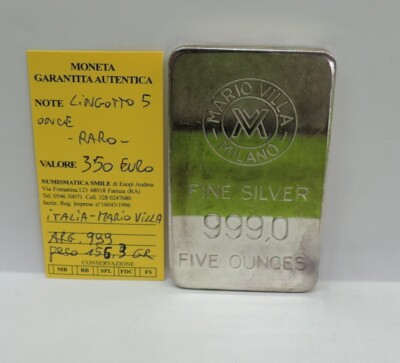 RARO LINGOTTO ARGENTO PURO (999), DA ONCE, ITALIA 