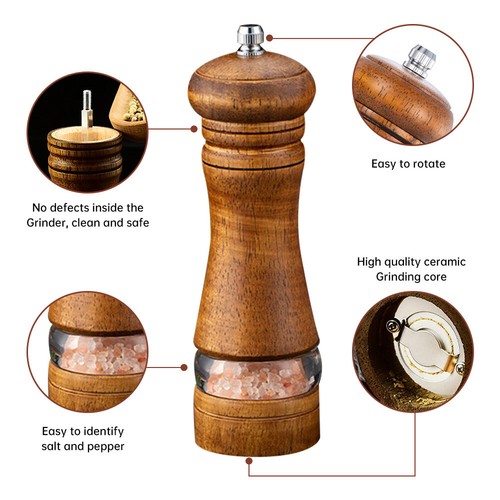 Molinillo manual de sal y pimienta de madera con núcleo de cerámica ajustable - Imagen 13 de 22