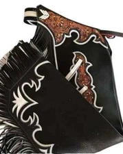 Premium Hand-tooled Custom Floral Western Leather Chaps, Leather Chinks western