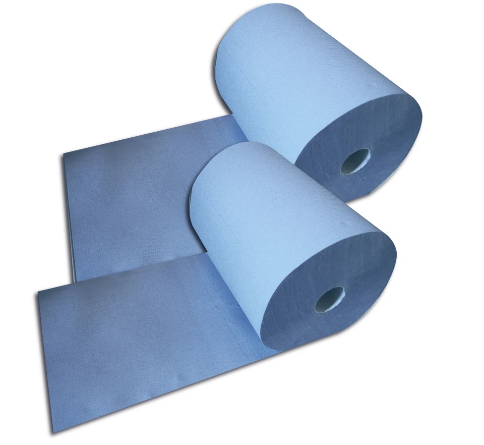 2 x Rollen 3-lagig 38 cm breit Putztuch Papier-Rolle blau Putzpapier 1000 Blatt - Bild 2 von 2