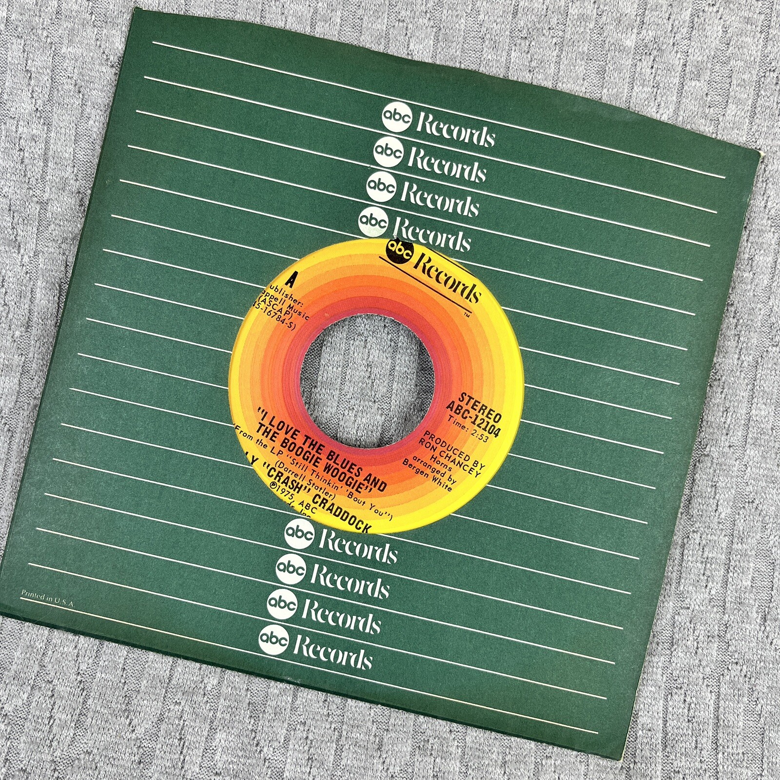 Vintage 45 RPM record bill crash Craddock 1975 ABC records