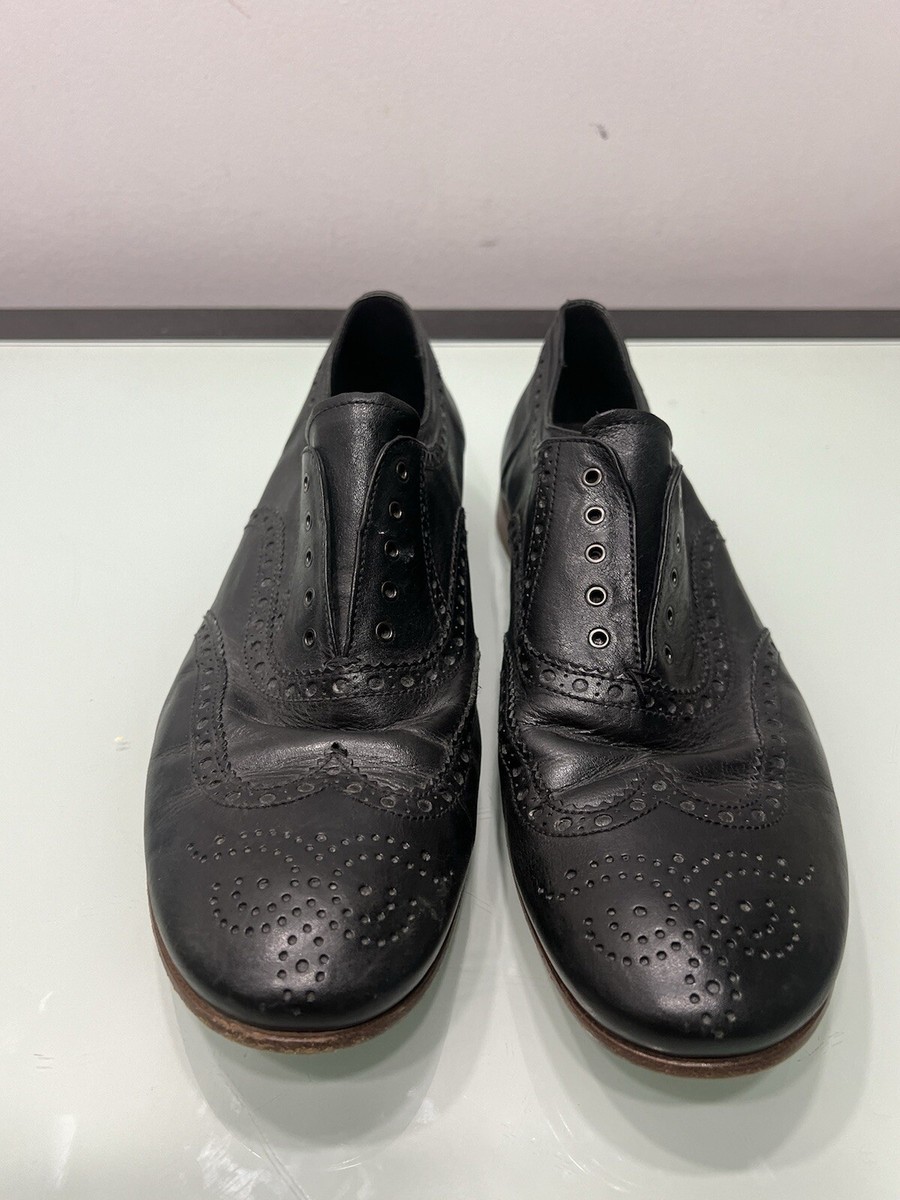 Prada Men's Wing Tip Dress Shoes Sz 7.5 Lace Up Black