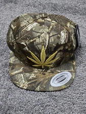 Weed Leaf Camo Hat Cap Pot Cannabis Marijuana Flat Bill Snapback Y2K Grunge Hip