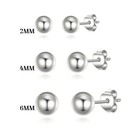 925 Sterling Silver Ball Studs Earrings For Men Women 3 Pack Set 2-4-6Mm