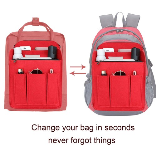 Large Felt Backpack Organizer Insert with Zipper Pockets Travel Rucksack Insert - Picture 2 of 7