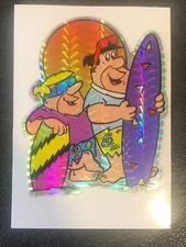 Fred Flintstone & Barney Rubble Surfing Cartoon Collector Hologram Sticker Card