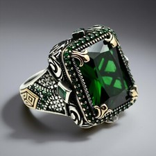 Gemstone Men's Ring 925 Sterling Silver with Green Zircon All Sizes Available