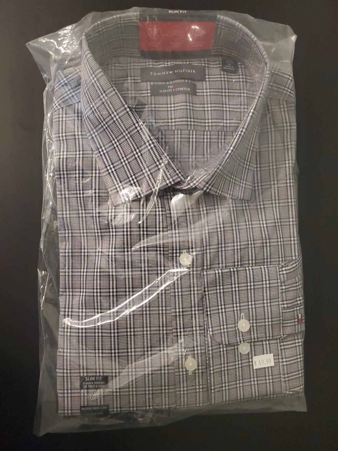 Tommy Hilfiger Men's Slim-Fit Peacoat Dress Shirt with THFlex Stretch - 17.5 32/33 - $85