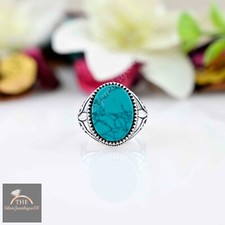 Turquoise round Stone Ring, 925 Sterling Silver, Women Gift Ring, Gemstone Ring