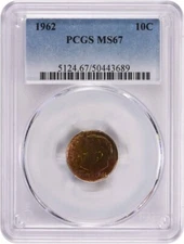 1962 Roosevelt Silver Dime MS67 PCGS Colorful Toning