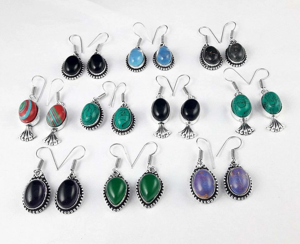 Lote de pendientes de lujo al por mayor enchapados en plata de ley 925 turquesa y mezcla de piedras preciosas Foto 3 de 3