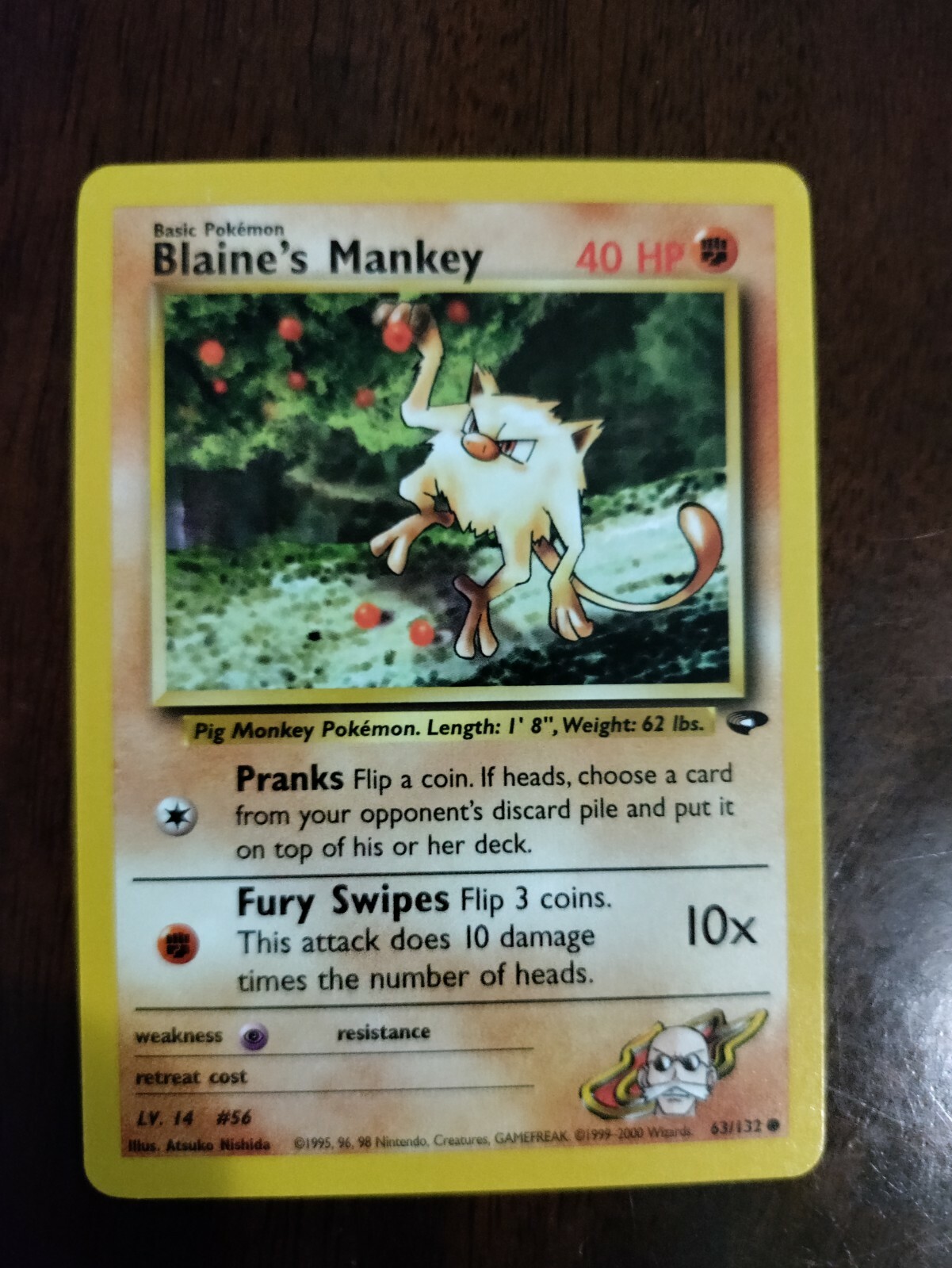Blaine's Mankey - 63/132 Gym Challenge Common Pokemon - NM