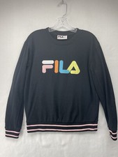 VTG FILA WOMENS SWEATSHIRT BLACK MEDIUM M FLEECE SPELLED OUT LOGO CASUAL