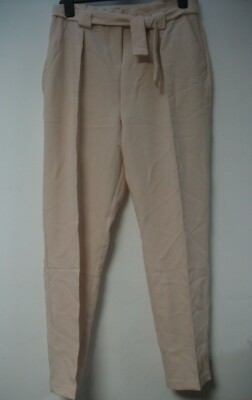 MISSGUIDED Nude Pleated Waist Tie Belt Cigarette Trousers UK 14 JS002 BB 02  UK