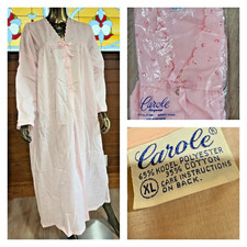 Vtg Carole Perm Press Kodel Poly Cotton Blend Pink Long Night Gown Sleepwear XL