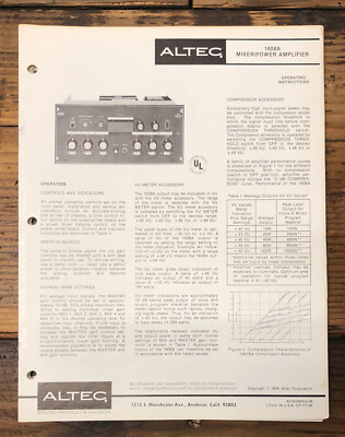 Altec Model 1608A Mixer Amplifier Owners & Schematic Manual *ORIGINAL ...