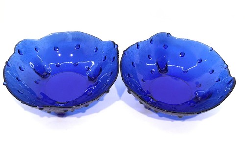 Cobalt Blue Hobnail Footed Bowls Fenton? 7-1/4" Set of 2 - Picture 2 of 4